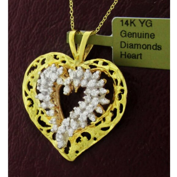 Genuine 1 Ct Diamonds Heart Pendant Necklace 14k Gold - Picture 2 of 3